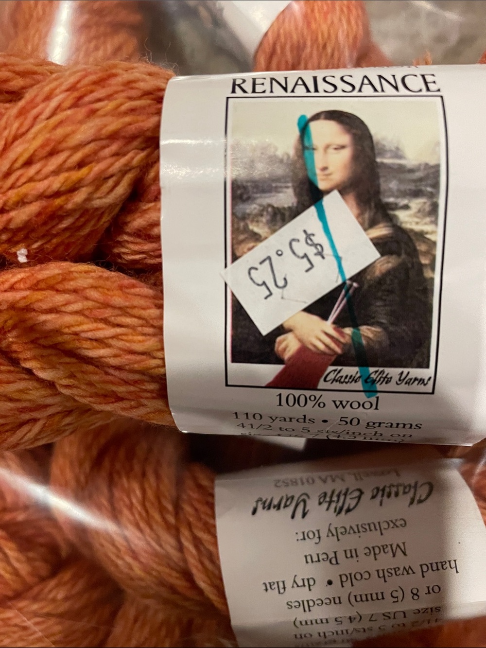 100% Wool Yarn - Orange Twist classic Elite Renaissance 5 Skeins